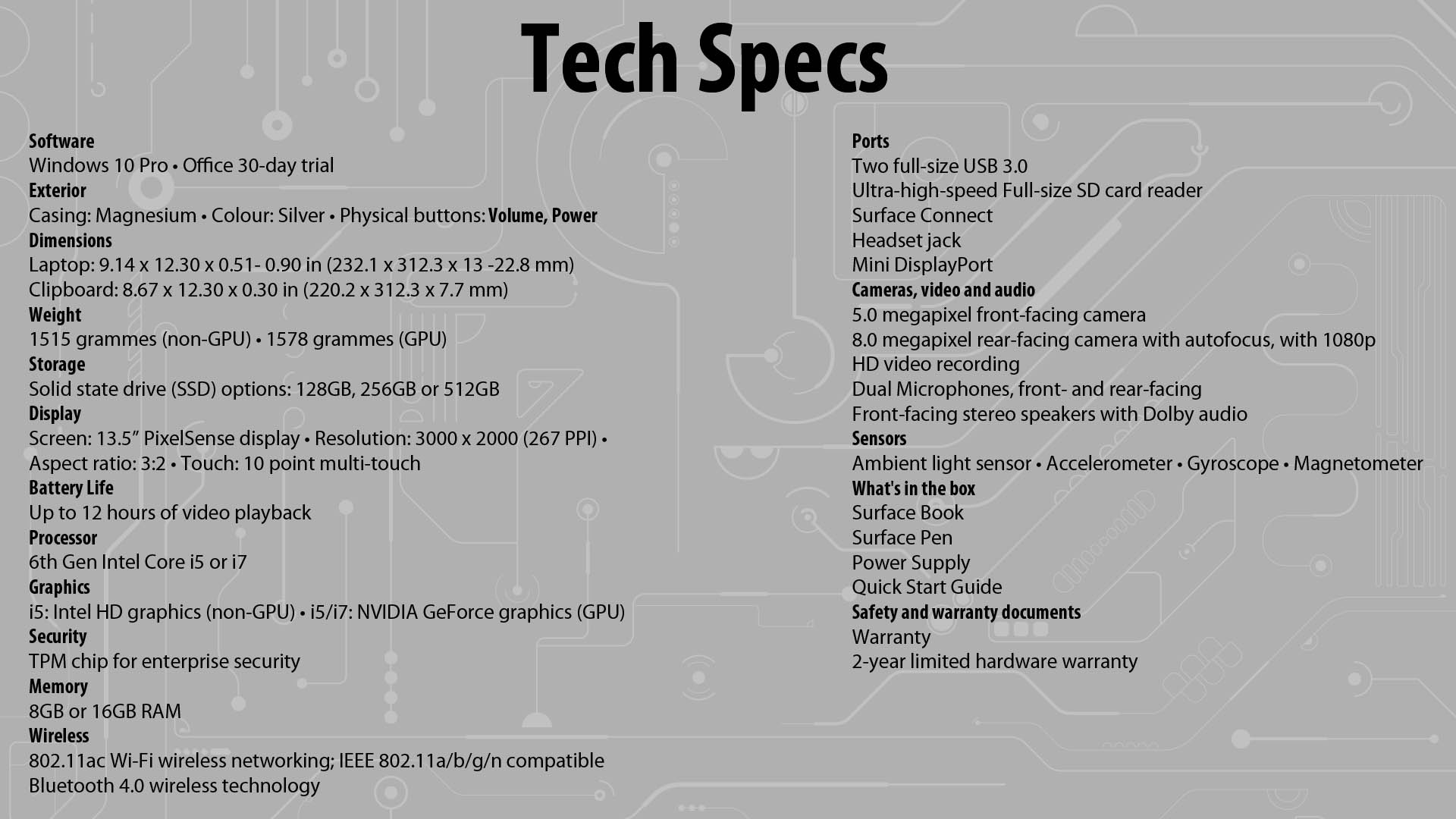 MS Surface Book Tech Specs