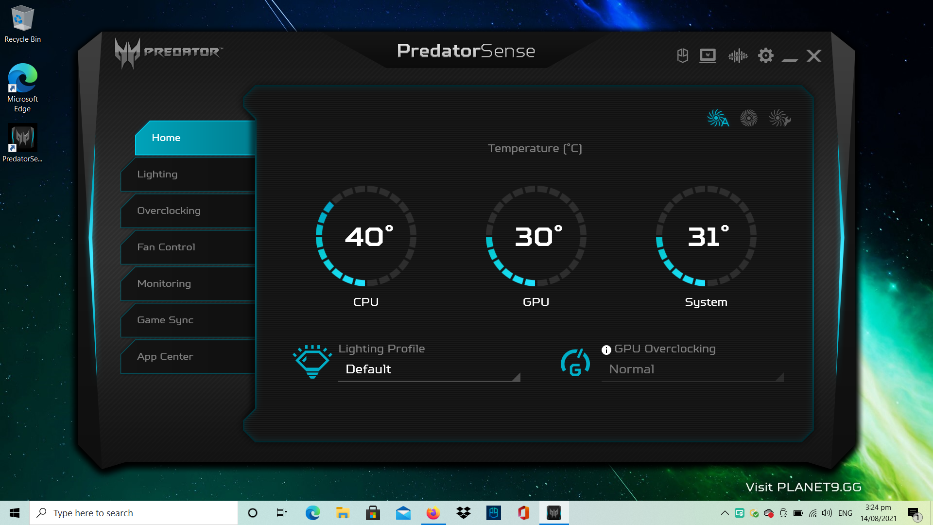 Acer Predator Helios Dashboard