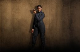 Lashana Lynch with Nokia device