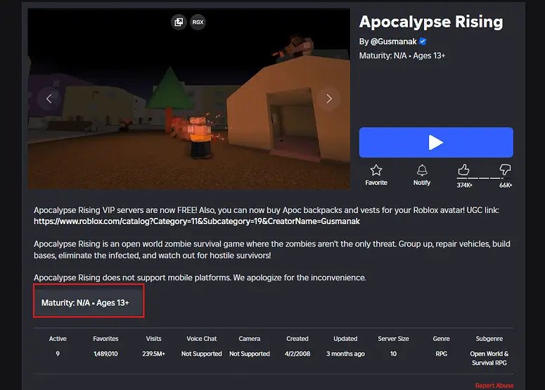 Roblox unrated games disabled September 30