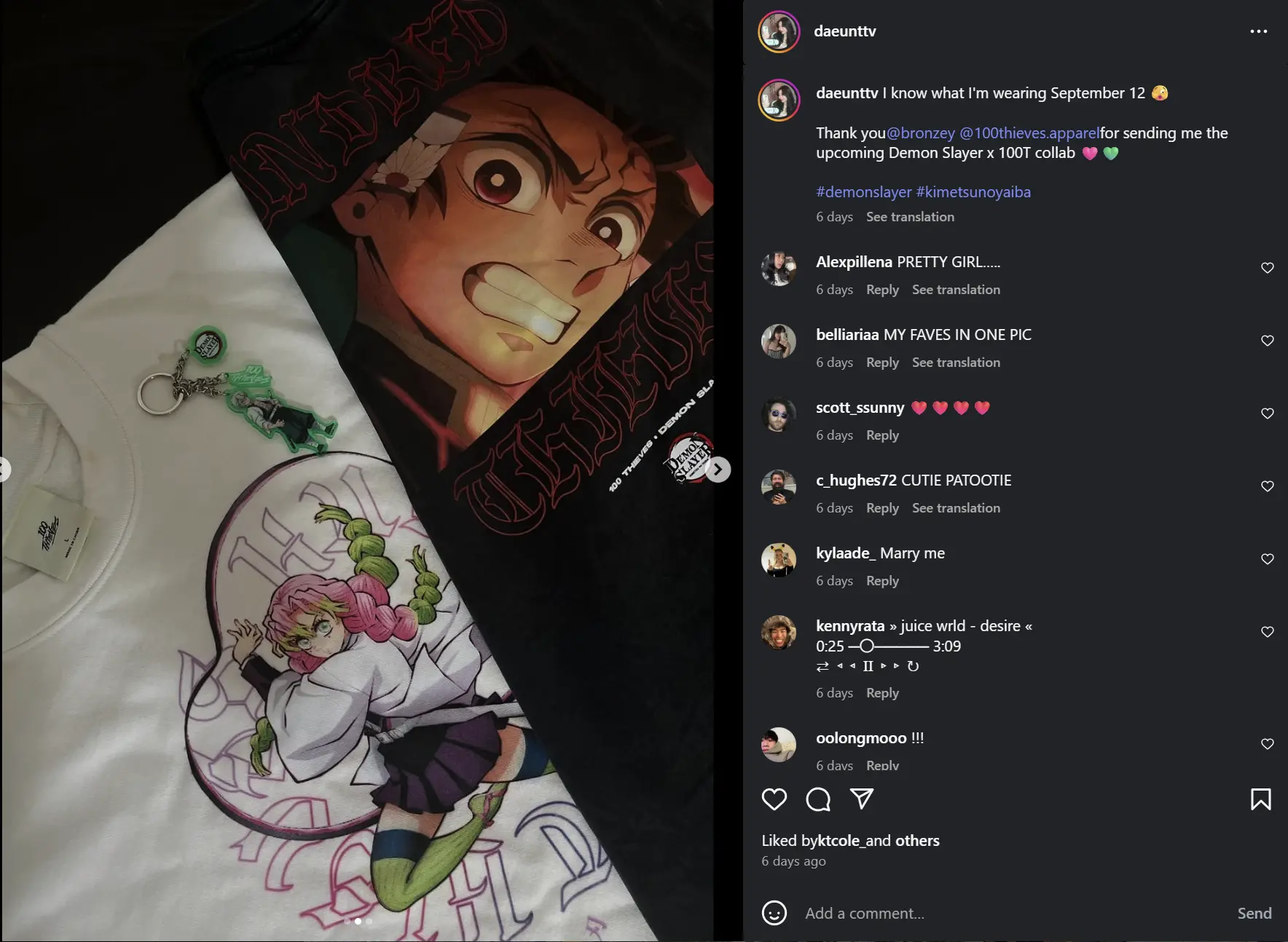 100 Thieves Demon Slayer collaboration