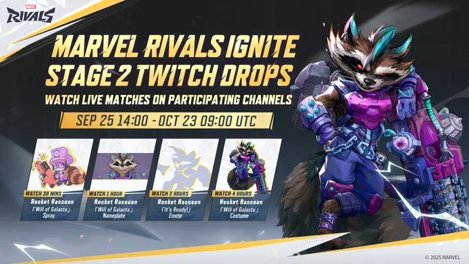 Marvel Rivals Ignite Stage 2 Twitch drops Rocket Raccoon