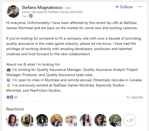 NetEase Games Montreal layoffs qa