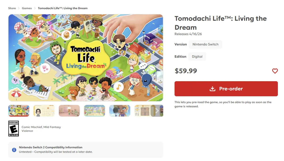 Tomodachi Life Living the Dream release date pre order