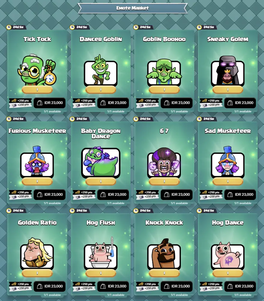 how to get 67 wizard goblin mimimi sneaky golem emote clash royale 2026