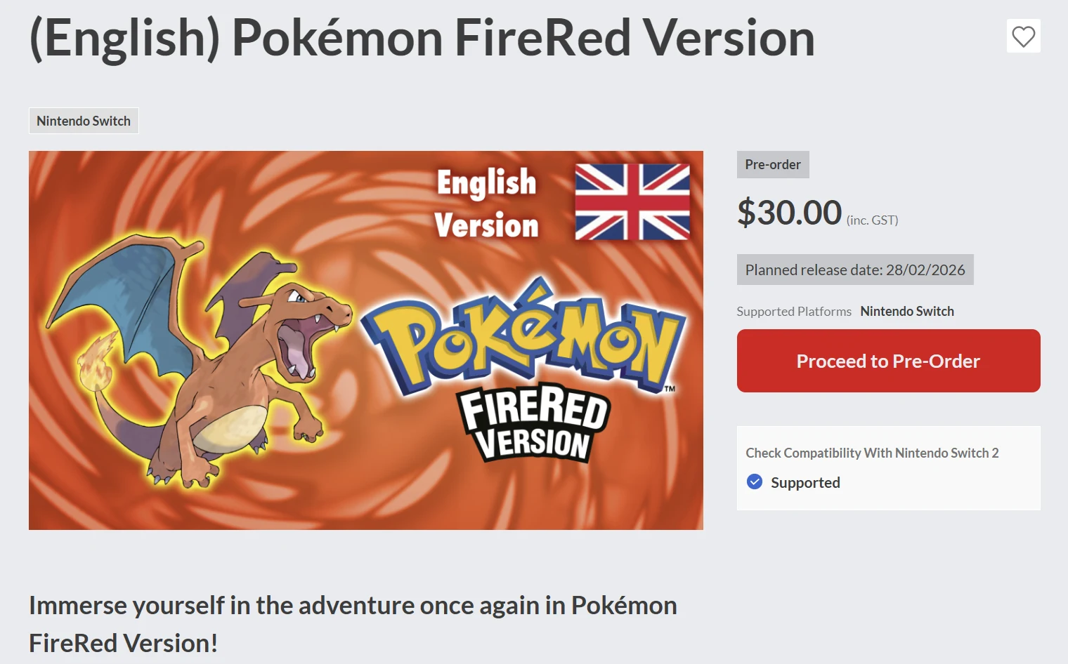 Pokemon FireRed LeafGreen Switch eShop