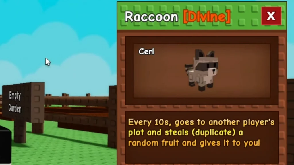 Grow a Garden stealing pet raccoon update
