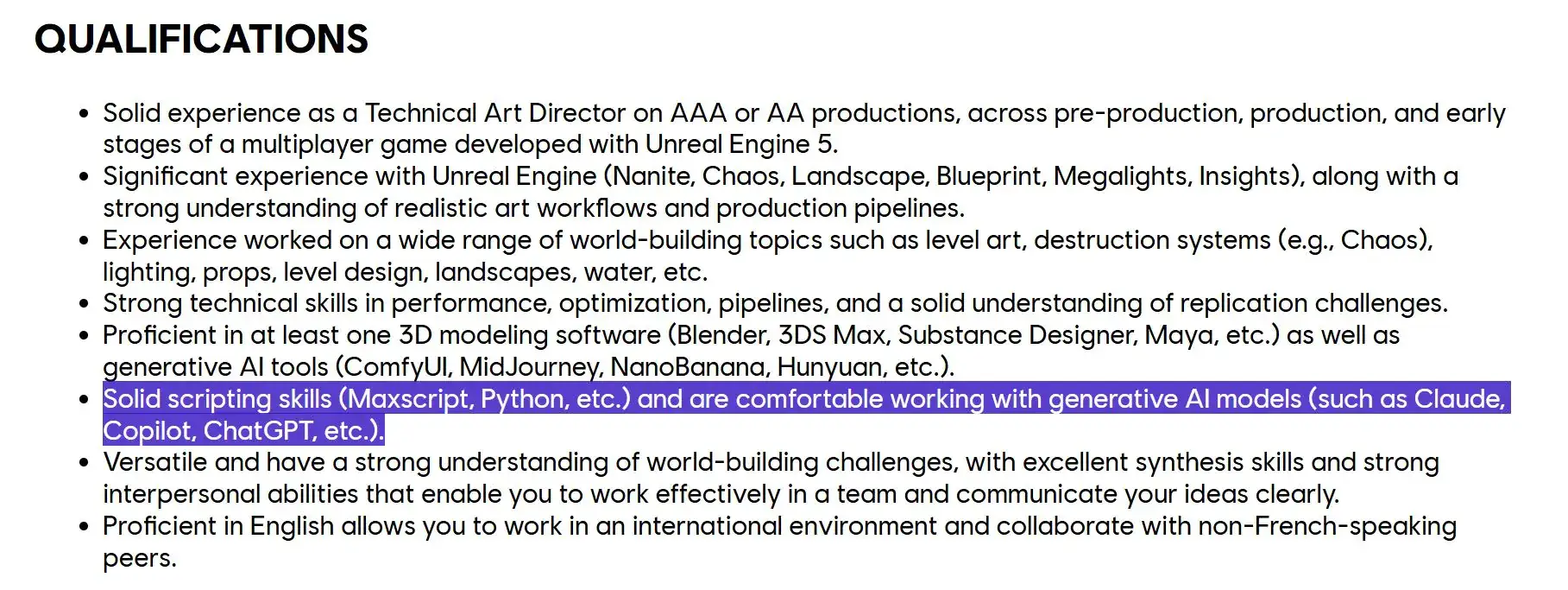 Ubisoft generative AI job listings