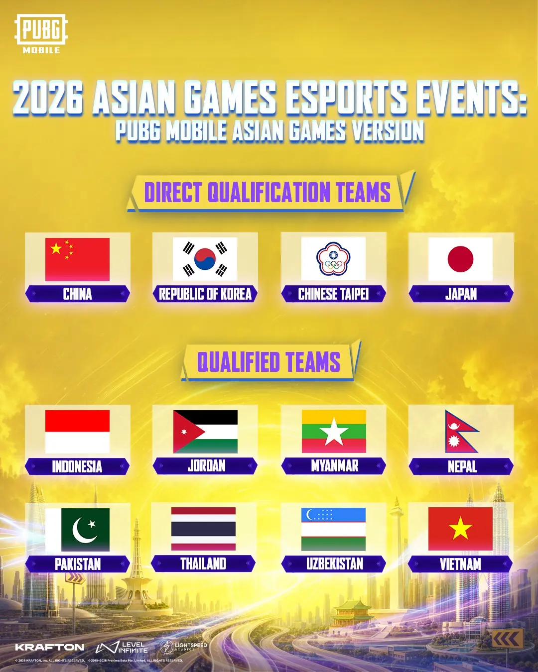 PUBG Mobile Asian Games qualified teams